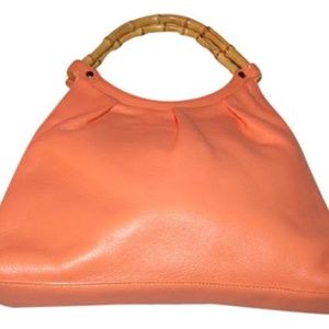 Talbots Orange Sherbet Leather 2 Bamboo Handles